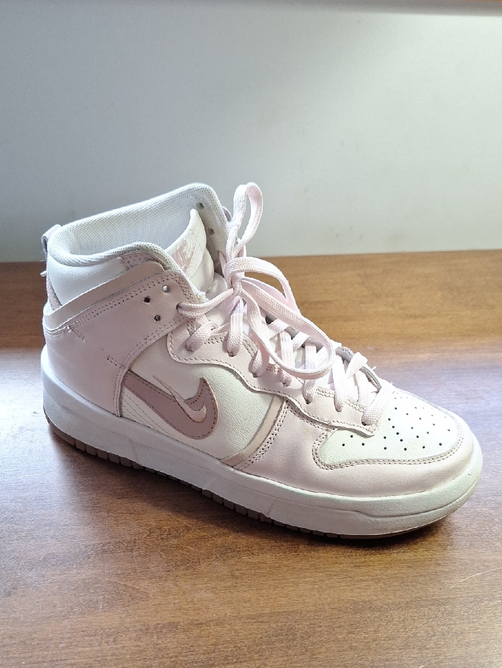Nike Light Pink and White Mid-Top Sneakers Platform